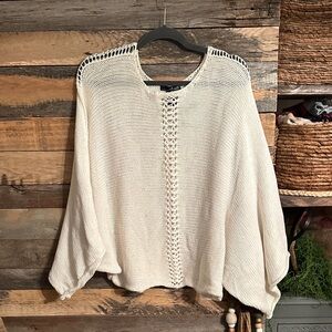 Elegant soft playful poncho style  Cream Knit Sweater